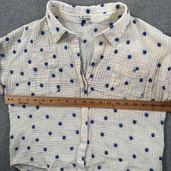 Wild Moss Embroidered Campshirt Women's Large Gauzy Blue Starburst Button Front - Picture 6 of 10